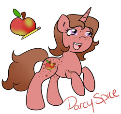 Size: 1024x967 | Tagged: safe, artist:fairiegirl101, derpibooru import, oc, oc only, oc:darcy spice, pony, unicorn, female, freckles, horn, simple background, unicorn oc, white background