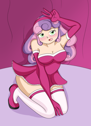 Size: 1024x1416 | Tagged: safe, artist:fairiegirl101, derpibooru import, sweetie belle, human, breasts, clothes, dress, female, humanized, older, older sweetie belle, solo, sweetie boobs