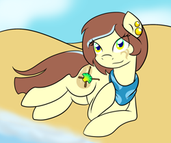 Size: 1140x955 | Tagged: safe, artist:fairiegirl101, derpibooru import, oc, oc only, oc:sandy shoals, earth pony, pony, beach, earth pony oc, female, ocean, solo, water