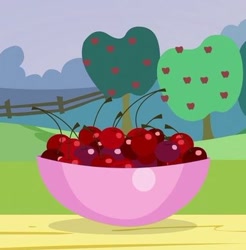 Size: 384x391 | Tagged: safe, derpibooru import, screencap, apple, apple tree, berry, bowl, cropped, episode needed, food, fruit, no pony, tree