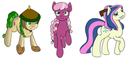 Size: 2312x1077 | Tagged: safe, artist:fairiegirl101, derpibooru import, bon bon, cheerilee, sweetie drops, crystal pony, earth pony, pony, alternate hairstyle, avatar the last airbender, crossover, dai li, female, simple background, trio, white background