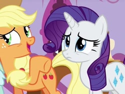 Size: 517x386 | Tagged: safe, derpibooru import, screencap, applejack, rarity, honest apple