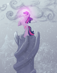 Size: 2550x3300 | Tagged: safe, artist:mistylake, derpibooru import, twilight sparkle, unicorn twilight, pony, unicorn, cloud, cloudy, glowing, glowing horn, horn, snow, snowfall