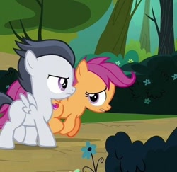 Size: 406x394 | Tagged: safe, derpibooru import, screencap, rumble, scootaloo, marks and recreation