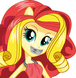 Size: 325x331 | Tagged: safe, artist:gaggeddude32, derpibooru import, sunset shimmer, human, equestria girls, gag, hair, simple background, solo, tape, tape gag, transparent background