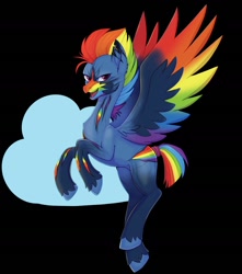 Size: 1440x1630 | Tagged: safe, artist:shackle_moon, derpibooru import, part of a set, rainbow dash, pegasus, pony, black background, cloud, colored muzzle, colored wings, redesign, scar, simple background, solo, wings