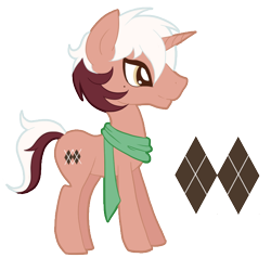 Size: 680x646 | Tagged: safe, artist:ne-chi, derpibooru import, oc, oc:trim r.gyle, pony, unicorn, clothes, cutie mark, horn, scarf, simple background, transparent background, unicorn oc