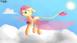 Size: 3840x2160 | Tagged: safe, artist:ryma2001, derpibooru import, fluttershy, original species, pony, female, flying, solo, species swap