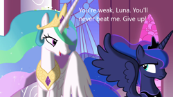 Size: 1280x720 | Tagged: safe, derpibooru import, edit, edited screencap, screencap, princess celestia, princess luna, alicorn, pony, caption, derpibooru, duo, episode needed, image macro, meta, royal sisters, siblings, sisters, text