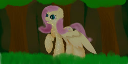 Size: 3000x1500 | Tagged: safe, artist:ryma2001, derpibooru import, fluttershy, pegasus, pony, female, forest, nature, solo