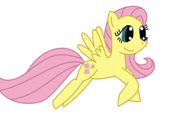 Size: 900x646 | Tagged: safe, artist:sarahstudios11, derpibooru import, fluttershy, pegasus, colored, flat colors, leaping, simple background, solo, spread wings, wings