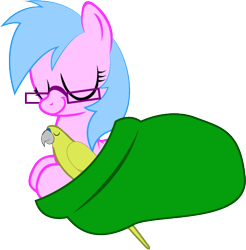 Size: 507x516 | Tagged: safe, artist:sarahstudios11, derpibooru import, oc, oc only, oc:artie brush, oc:colby, bird, parrot, pegasus, blanket, cuddling, pegasus oc, simple background, sleeping