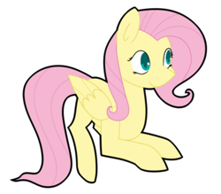 Size: 400x350 | Tagged: safe, artist:fluttershydaily, derpibooru import, fluttershy, lying down, prone, simple background, smiling, transparent background