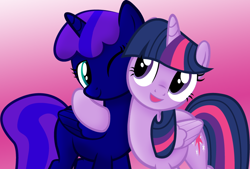 Size: 812x549 | Tagged: safe, artist:sarahstudios11, derpibooru import, twilight sparkle, twilight sparkle (alicorn), oc, oc:night star, alicorn, pony, unicorn, gradient background, request, vector