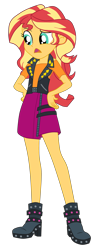 Size: 1900x4704 | Tagged: safe, artist:gmaplay, derpibooru import, sunset shimmer, equestria girls, equestria girls series, overpowered (equestria girls), absurd resolution, boots, clothes, hand on hip, pants, shoes, simple background, skirt, solo, transparent background, vest