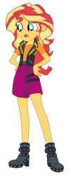 Size: 1900x4704 | Tagged: safe, artist:gmaplay, derpibooru import, sunset shimmer, better together, equestria girls, overpowered (equestria girls), absurd resolution, boots, clothes, hand on hip, pants, shoes, simple background, skirt, solo, transparent background, vest