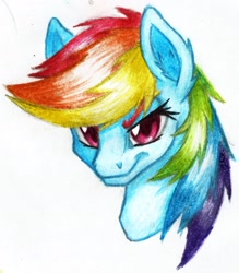 Size: 1564x1783 | Tagged: safe, artist:thatonegib, derpibooru import, rainbow dash, bust, colored pencil drawing, ear fluff, ears, female, grin, looking at you, patreon, patreon logo, portrait, smiling, solo, traditional art