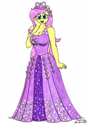 Size: 2467x3493 | Tagged: safe, artist:killerteddybear94, derpibooru import, fluttershy, anthro, pegasus, big breasts, breasts, clothes, crown, cute, dress, female, fluttershy day, gown, hand on face, high res, hootershy, jewelry, looking at you, mare, open mouth, princess fluttershy, regalia, shyabetes, smiling, solo, traditional art, weapons-grade cute