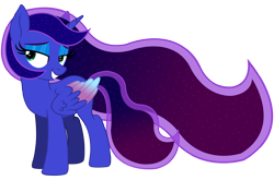 Size: 9000x5946 | Tagged: safe, artist:laszlvfx, artist:starshade, derpibooru import, edit, princess luna, alicorn, pony, absurd resolution, alternate hairstyle, base used, bedroom eyes, colored wings, cute, eyelashes, eyeshadow, female, high res, makeup, mare, missing accessory, multicolored mane, multicolored wings, simple background, smiling, solo, transparent background, vector, vector edit, wings, younger