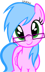 Size: 236x372 | Tagged: safe, artist:sarahstudios11, derpibooru import, oc, oc only, oc:artie brush, pegasus, pony, colored, female, flat colors, glasses, mare, smiling, solo, vector