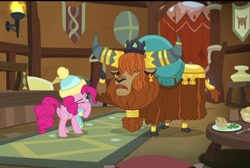 Size: 600x402 | Tagged: safe, derpibooru import, screencap, pinkie pie, prince rutherford, best gift ever