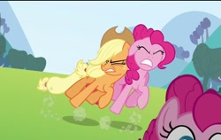 Size: 626x396 | Tagged: safe, derpibooru import, screencap, applejack, pinkie pie, too many pinkie pies