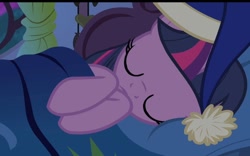 Size: 652x406 | Tagged: safe, derpibooru import, screencap, twilight sparkle, twilight sparkle (alicorn), alicorn, power ponies (episode), bed, cropped, golden oaks library, sleeping, solo