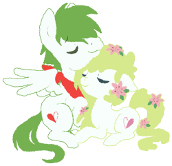 Size: 695x671 | Tagged: safe, artist:ne-chi, derpibooru import, oc, oc:gracidea, pegasus, pony, bandana, eyes closed, first meeting, mythical pokémon, open mouth, pegasus oc, pokémon, shaymin, simple background, transparent background