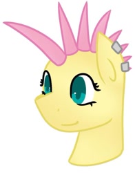 Size: 400x511 | Tagged: safe, artist:fluttershydaily, derpibooru import, fluttershy, alternate hairstyle, ear piercing, flutterpunk, mohawk, piercing, simple background, smiling, spikes, transparent background