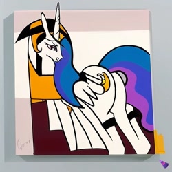 Size: 512x512 | Tagged: safe, derpibooru import, machine learning generated, princess celestia, alicorn, alternate hairstyle, anatomical horror, cubism, female, mare, modern art, solo