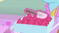 Size: 992x557 | Tagged: safe, derpibooru import, screencap, cup cake, pony, cake, food