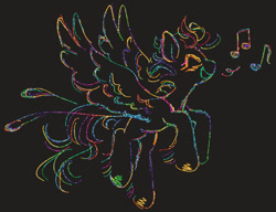 Size: 1280x985 | Tagged: safe, artist:webkinzworldz, derpibooru import, rainbow dash, pony, black background, music notes, simple background, solo