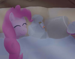 Size: 650x512 | Tagged: safe, artist:jimthecactus, derpibooru import, madame leflour, pinkie pie, rocky, earth pony, pony, bed, blanket, cargo ship, cigarette, eyes closed, female, flour, in bed, mare, overhead view, rock, shipping, smiling