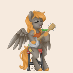 Size: 1000x1000 | Tagged: safe, artist:some.dumb.crumb, derpibooru import, oc, oc only, oc:golden oak, pegasus, pony, banjo, eyes closed, female, mare, musical instrument, singing, solo