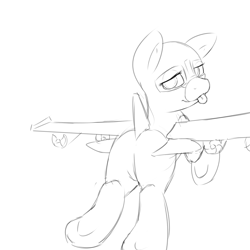 Size: 2500x2500 | Tagged: artist needed, safe, derpibooru import, oc, oc only, oc:air liner, original species, plane pony, pony, boeing 777, butt, cute, female, flying, looking at you, looking back, looking back at you, mare, mlem, monochrome, outlines only, plane, silly, simple background, smiling, solo, tongue, tongue out, white background