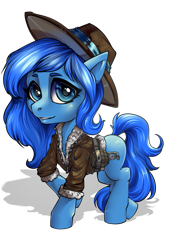 Size: 463x672 | Tagged: safe, artist:leastways, derpibooru import, oc, oc:zap apple, earth pony, pony, clothes, cowboy hat, female, filly, foal, hat, jacket