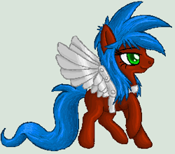 Size: 303x267 | Tagged: safe, artist:tami-kitten, derpibooru import, oc, oc only, oc:dax, pony, amputee, female, long tail, mare, metal wing, prosthetic limb, prosthetic wing, prosthetics, solo, tail, wings