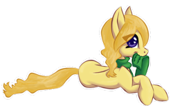 Size: 550x358 | Tagged: safe, artist:tami-kitten, derpibooru import, oc, oc only, earth pony, pony, clothes, lying down, scarf, side view, simple background, solo, transparent background