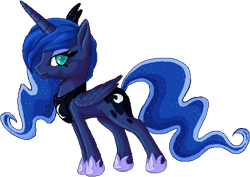 Size: 530x376 | Tagged: safe, artist:tami-kitten, derpibooru import, princess luna, alicorn, pony, female, folded wings, looking at you, mare, side view, simple background, solo, transparent background, wings