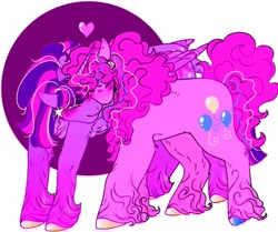 Size: 1703x1422 | Tagged: safe, artist:rare-apples, derpibooru import, pinkie pie, twilight sparkle, twilight sparkle (alicorn), alicorn, earth pony, duo, female, lesbian, shipping, simple background, twinkie, white background