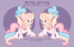 Size: 4096x2633 | Tagged: safe, artist:fizzlefer, derpibooru import, oc, oc only, oc:bitter glitter, bat pony, pony, reference sheet, solo