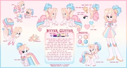 Size: 4096x2191 | Tagged: safe, artist:fizzlefer, derpibooru import, oc, oc only, oc:bitter glitter, pony, gradient background, reference sheet, solo