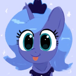 Size: 2048x2048 | Tagged: safe, artist:omelettepony, ponerpics import, princess luna, alicorn, pony, :p, crown, cute, eye clipping through hair, female, horn, jewelry, lunabetes, mare, peytral, regalia, s1 luna, solo, tongue, tongue out