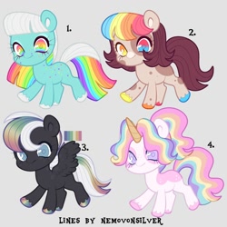 Size: 2000x2000 | Tagged: safe, artist:fizzlefer, artist:nemovonsilver, derpibooru import, oc, oc only, earth pony, pegasus, pony, unicorn, adoptable, simple background