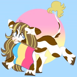 Size: 3600x3600 | Tagged: safe, artist:fizzlefer, derpibooru import, oc, oc only, cow, cow pony, pony, gradient background, pride, pride flag, solo