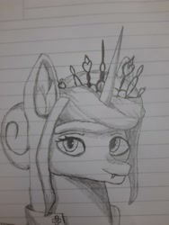 Size: 3000x4000 | Tagged: safe, artist:mrscroup, artist:mustaphatr, derpibooru import, oc, oc only, oc:rosa maledicta, pony, undead, unicorn, vampire, equestria at war mod, hair bun, jewelry, lined paper, tiara, traditional art