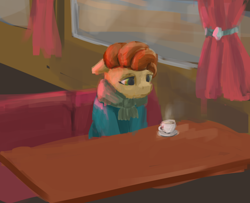 Size: 1494x1214 | Tagged: safe, artist:s410, derpibooru exclusive, derpibooru import, oc, coffee, diner, sad, sitting, sketch