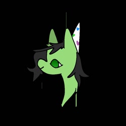 Size: 768x768 | Tagged: safe, artist:omelettepony, ponerpics import, oc, oc only, oc:anon filly, earth pony, pony, black background, bust, female, filly, foal, hat, old art, party hat, portrait, simple background, solo