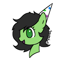 Size: 2048x2048 | Tagged: safe, artist:omelettepony, ponerpics import, oc, oc only, oc:anon filly, earth pony, pony, bust, female, filly, foal, hat, open mouth, party hat, portrait, simple background, solo, transparent background