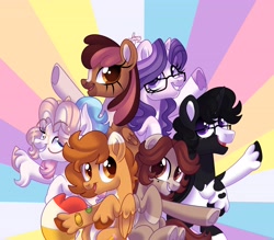 Size: 4000x3500 | Tagged: safe, artist:fizzlefer, derpibooru import, oc, oc only, oc:bitter glitter, oc:scooter (cocopudu), bat pony, earth pony, pegasus, pony, unicorn, group